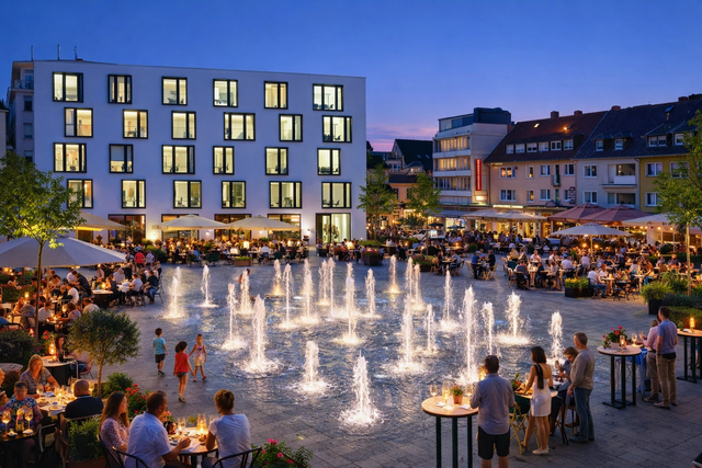 Fontänenfelder könnten dem Maternusplatz in Rodenkirchen auch nachts den Flair einer italienischen "Piazza" verleihen, wenn es nach den Vorstellungen der FDP/KSG-Fraktion geht. Sie haben eine Prüfung beantragt.  | Foto: Frei von Rechten Dritter