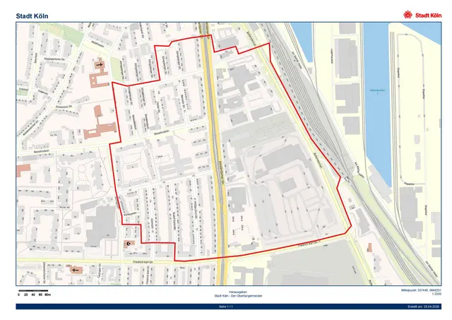 Rot markiert ist der Bereich, der evakuiert werden muss. | Foto: Stadt Köln