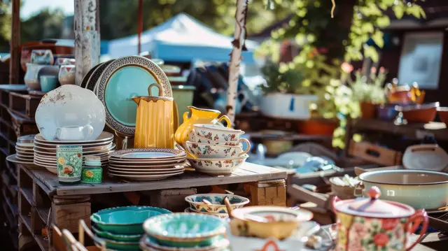 An zahlreichen Ständen werden Schmuck, Uhren, Glas, Porzellan, antike Möbel, Bronzen und historische Reiseaccessoires angeboten.   | Foto: Postproduction_Generiert mit KI AdobeStock