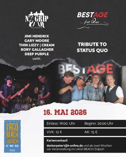 Foto: Fotos: Mit freundlicher Genehmigung und Dank an LAGO BEACH, Peter Decker, NO GRIP & BESTAGE for Quo und Archiv