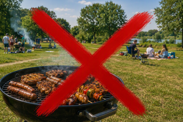 Wegen der erhöhten Brandgefahr hat die Stadt Wesseling das Grillen auf öffentlichen Flächen bis auf Weiteres untersagt. Die Maßnahme soll Wald- und Flächenbrände verhindern. | Foto: Montserrat Manke/ki-generiert mit Copilot