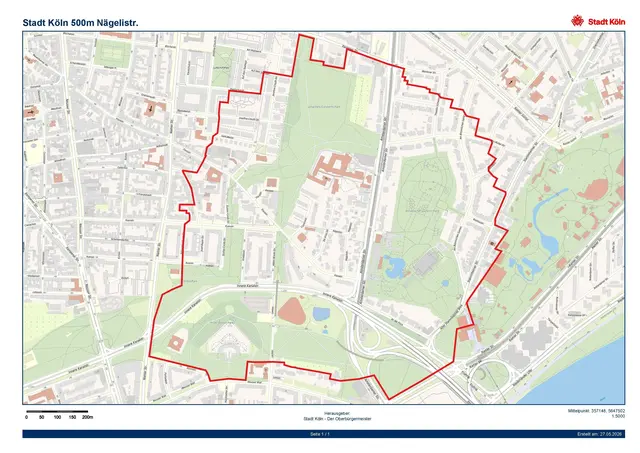 Rot eingezeichnet ist der Bereich, der evakuiert werden muss.  | Foto: Stadt Köln