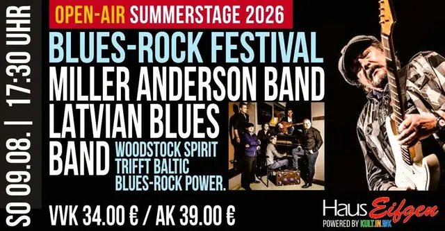 Foto: Fotos mit Dank und freundlicher Genehmigung von Ruth Klapproth, Miller Anderson Band, Latvian Blues Band, Adrian Kunitz und das legendäre Eifgen-Team und Archiv