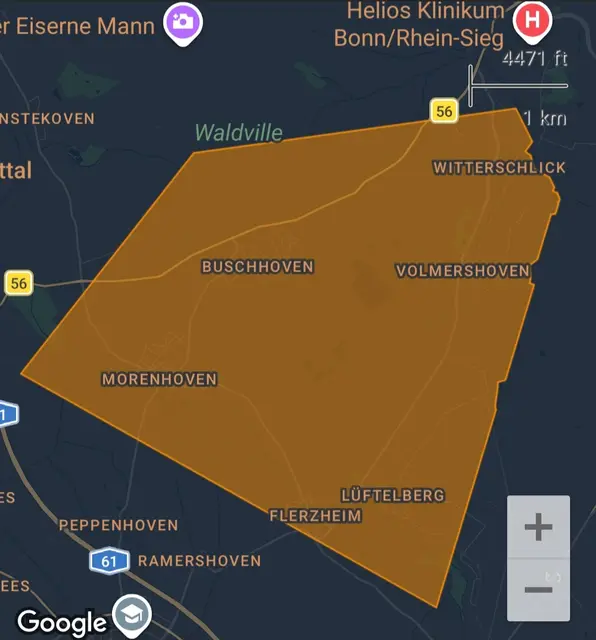 Die Warnapp NINA warnt Bewohner in diesem Bereich. Es gilt Fenster geschlossen zu halten, Lüftungen und Klimaanlagen abzuschalten. | Foto: mt