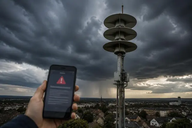  Vom Heulton der Sirene bis zur Warnung auf dem Handy: Deutschlands Warnsysteme haben sich in den vergangenen Jahren stark verändert. Der bundesweite Warntag soll zeigen, ob sie im Ernstfall funktionieren. | Foto: Montserrat Manke generiert mit KI-Copilot