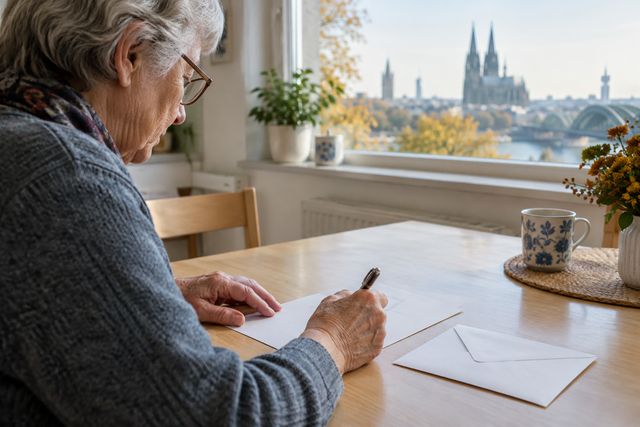 Eine ältere Frau füllt ihren Wahlzettel für die Briefwahl aus. Das Bild zeigt nicht den realen Ort oder Beteiligte. Symbolbild KI-generiert, kein echtes Foto. | Foto: KI-generiert mit ChatGPT/OpenAI
